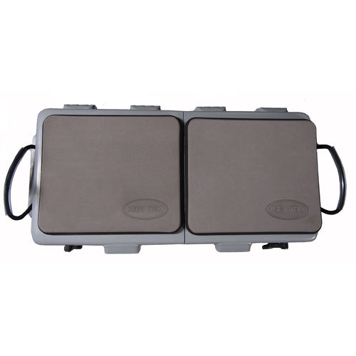 ICEY TEK Long Cooler Cushion — on cooler, in use