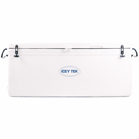 A white Icey Tek cooler with a blue logo on the front, shown against a plain white background.