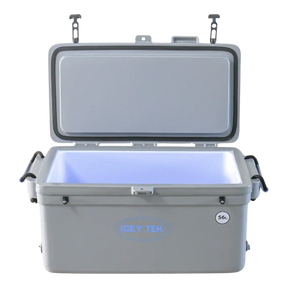 ICEY TEK 56L Hard Cooler — grey - lid open showing internal capacity