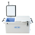 ICEY TEK 70L Hard Cooler — split lid variant, lid open, white
